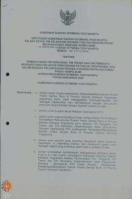 Surat Keputusan Gubernur Daerah Istimewa Yogyakarta selaku Ketua Tim Pelaksana Rehabilitasi dan R...