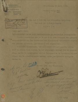 Surat dari Onderneming Wanoedjojo tertanggal 11 April 1937 ditujukan pada Ir. HAOW .  Geesink Wat...