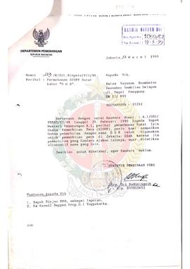 Berkas surat perihal permohonan Surat Izin Usaha Penerbitan Pers (SIUPP) dari Yayasan Enam Belas ...