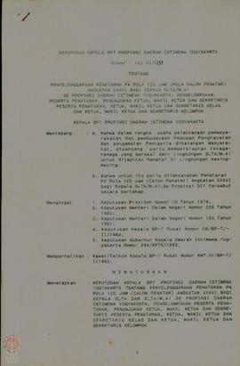 Surat Keputusan Kepala BP-7 Propinsi DIY tentang Penyelenggaraan Penataran P-4 Pola 120 Jam (Pola...