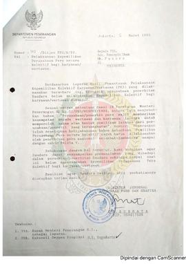 Surat dari Direktur Jederal  Pembinaan Pers dan Grafika (PPG)  Departemen Penerangan Republik Ind...