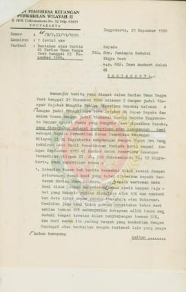 Surat dari Kepala BPK Perwakilan Wilayah II Yogyakarta kepada Pimpinan Redaksi Yogya Post mengena...