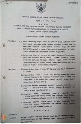 Surat Keputusan Gubernur Kepala Daerah Istimewa Yogyakarta Nomor : 37/TIM/1989 tentang perubahan ...