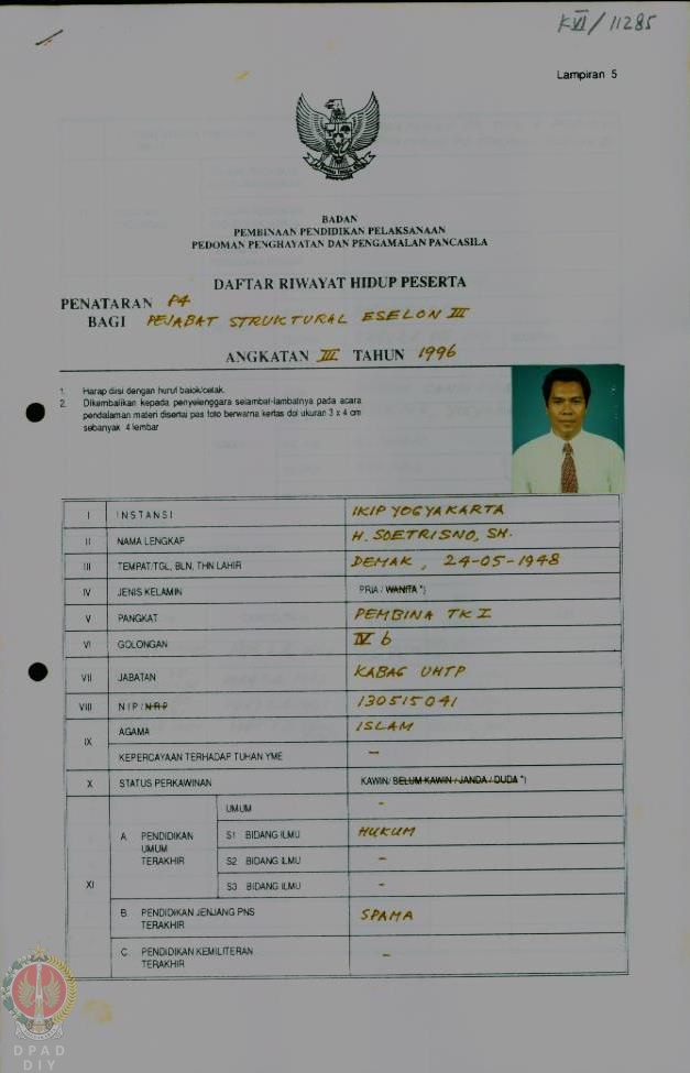 Daftar Riwayat Hidup Peserta Penataran P-4 Bagi Pejabat Struktural ...