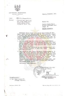 Surat dari Direktorat Bina Pers Departemen Penerangan Republik Indonesia kepada Kepala Kantor Wil...