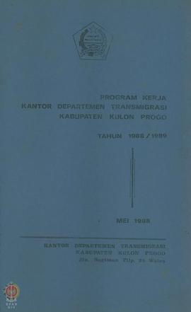 Program Kerja Kantor Departemen Transmigrasi Kabupaten Kulon Progo tahun 1988/1989
