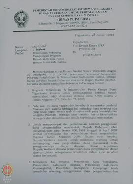 Surat dari Kepala  Dinas Pekerjaan Umum, Perumahan dan Energi Sumber Daya Mineral Provinsi Daerah...