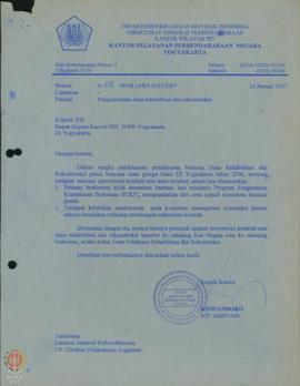 Surat dari Kepala Kantor Pelayanan Perbendaharaan Negara Yogyakarta kepada Kepala Kantor Wilayah ...