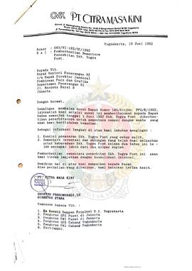 Surat dari Direktur Utama PT. Citra Masa Kini kepada Menteri Penerangan RI c/q Direktur Jenderal ...