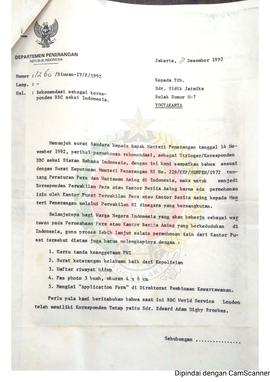 Surat dari Departemen Penerangan Republik Indonesia kepada Saudara Sidik Jatmika Bulak Sumur H-7 ...