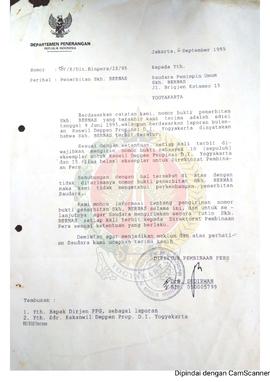 Surat dari Direktur Pembinaan Pers Departemen Penerangan Republik Indonesia kepada Kepala Kantor ...