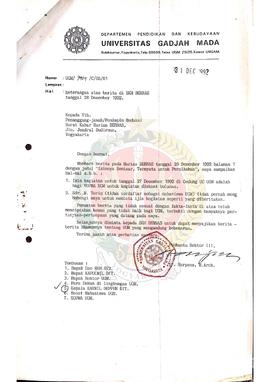 Surat dari Pembantu Rektor III Universitas Gajah Mada kepada Penanggungjawab/ Pemimpin Redaksi Su...