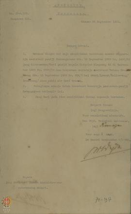 Salinan surat dari Bupati Sleman Nomor 3046/33b lampiran III tertanggal 26 September 1926 ditujuk...