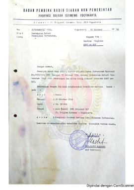 Surat dari Sekretaris yang bertindak atas nama Ketua Badan Pembina Radio Siaran Non Pemerintah Pr...