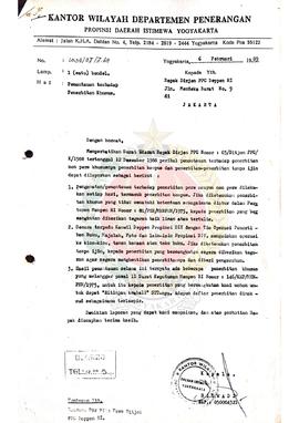 Surat dari Kepala Kantor Wilayah Departemen Penerangan Yogyakarta kepada Direktur Jenderal Pembin...