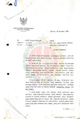 Surat dari Direktur Jenderal Pembinaan Pers dan Grafika Republik Indonesia kepada Kepala Kantor W...