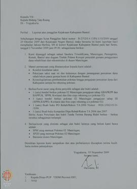 Surat dari Darwanta, ST kepada Kepala Bidang Tata Ruang mengenai disampaikannya laporan hasil pan...