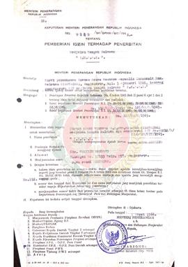 Keputusan Menteri Penerangan Republik Indonesia Nomor : 0144/SK/DPHM/SIT/1966 tentang pemberian i...