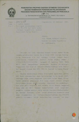 Surat dari Kepala BP-7 Prop DIY kepada Gubernur Kepala DIY perihal persiapan pelaksanaan Inpres N...