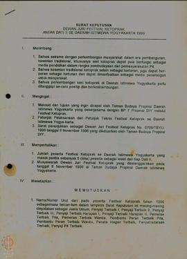Surat Keputusan Dewan Juri Festival Ketoprak antar Dati II se Daerah Istimewa Yogyakarta tahun 19...