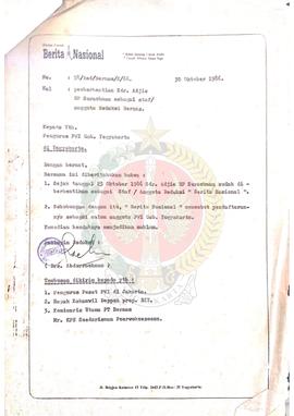 Berkas surat perihal pemberhentian Saudara Adjie Rp Surachman sebagai staf/anggota Bernas beserta...