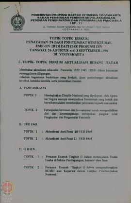 Topik Diskusi Penataran bagi PNS Pejabat Struktural Eselon III, di Dati II se Propinsi DIY tangga...