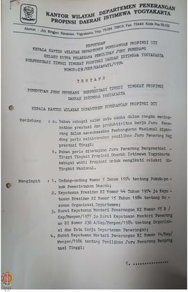 Surat Keputusan Kepala Kantor Wilayah Departemen Penerangan Provinsi  Daerah Istimewa Yogyakarta ...