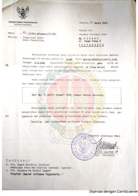 Berkas penagihan Nomor Bukti Penerbit Majalah Bulana Pusara tahun 1989  kepada Departemen Peneran...