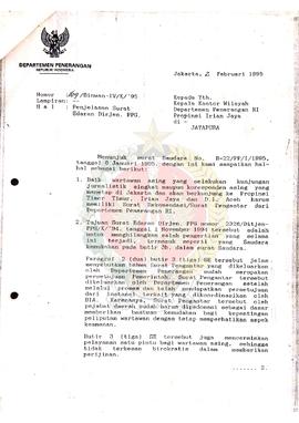 Berkas Surat Bulan Januari, Februari 1995 perihal penjelasan Surat Edaran Direktur Jenderal Pembi...