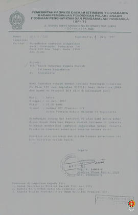 Surat dari Kepala BP7 ditujukan kepada Bapak Gubernur Kepala Daerah Istimewa Yogyakarta perihal p...