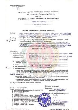 Keputusan Menteri Penerangan Republik Indonesia Nomor : 0215/SK/DPHM/SIT/1966 dan Nomor : 0216/SK...