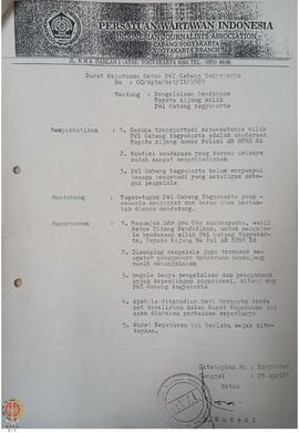 Surat Keputusan Ketua Persatuan Wartawan Indonesia (PWI) Cabang Yogyakarta Nomor : 02/kpts/ket/IV...