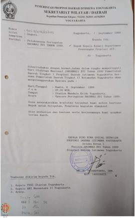 Surat dari Setwilda/Sekretariat Wilayah Daerah Provinsi Daerah Istimewa Yogyakarta (Biro Bina Sos...