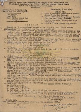 Kutikan Surat dari Kementerian Pengajaran, Pendidikan dan Kebudayaan Surakarta tanggal 9 Mei 1947...