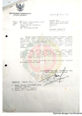 Surat dari Direktorat Jenderal Penerangan Umum Departemen Penerangan Republik Indonesia kepada Ke...