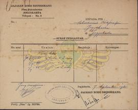 Surat dari Yayasan Rarajongrang tanggal 6 September 1965 kepada MPD Praja Yogyakarta tentang pemb...