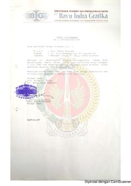 Berkas surat perihal pernyataan pergantian percetakan/penerbit yang mecetak Majalah “Suara Aisyiy...