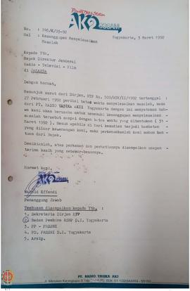 Berkas surat perihal penyelesaian masalah PT. Radio Yasika Ak II dengan melakukan perubahan nama ...