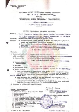 Keputusan Menteri Penerangan Republik Indonesia Nomor : 0221/SK/DPHM/SIT/1966 tentang pemberian i...