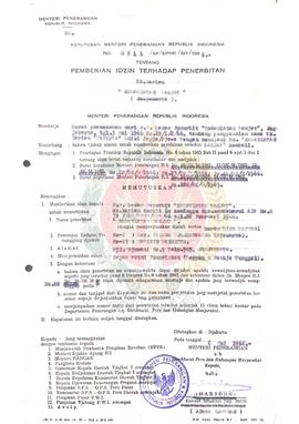 Keputusan Menteri Penerangan Republik Indonesia Nomor : 0311/SK/DPHM/SIT/1966 tentang pemberian i...