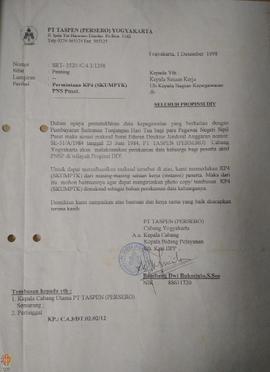 Surat dari PT Taspen Cabang Yogyakarta kepada Kepala Satuan Kerja ub Kepala Kepegawaian di seluru...