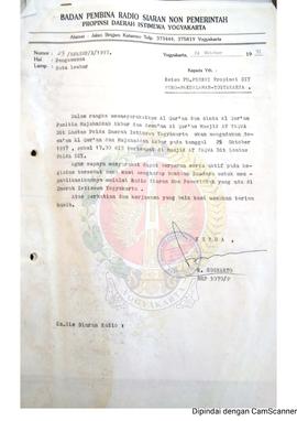 Surat dari Ketua Badan Pembina Radio Siaran Non Pemerintah Provinsi Daerah Istimewa Yogyakarta Pr...