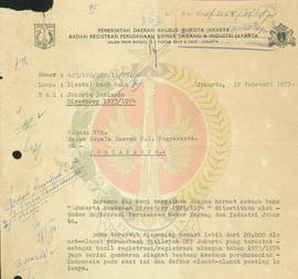 Penerbitan buku “Jakarta Busines Directory 1973/1974”. Badan Registrasi Perusahaan Kamar Dagang d...