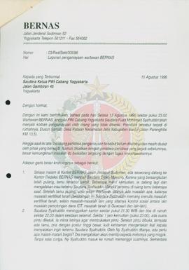 Surat dari Wakil Pemimpin Redaksi Bernas Daerah Istimewa Yogyakarta kepada Kepala Kantor wilayah ...