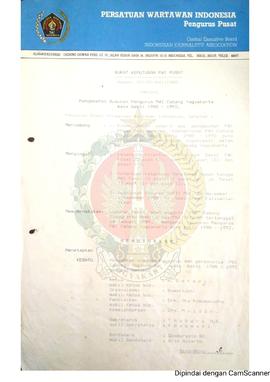 Surat Keputusan  Persatuan Wartawan Indonesia (PWI) Pusat Nomor : 003/PP-PWI/ 1989 tentang Penges...