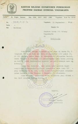 Surat dari Kepala Kantor Wilayah Departemen Penerangan Daerah Istimewa Yogyakarta kepada Ketua Pe...