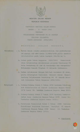 Instruksi Menteri Dalam Negeri Nomor 6 Tahun 1992 tentang Pelaksanaan Penataran P4 di daerah selu...