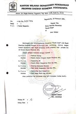 Surat dari Kepala Kantor Wilayah Departemen Penerangan Daerah Istimewa Yogyakarta kepada Ketua Pa...
