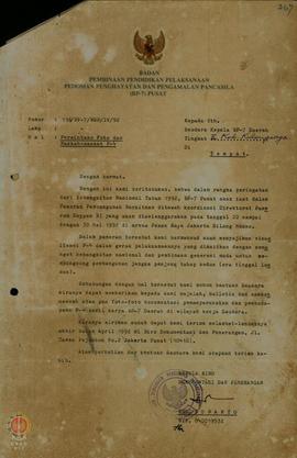 Surat dari BP-7 Pusat Kepala Biro Dokumentasi dan Penerangan untuk  Kepala  BP-7  Kabupaten  Dati...