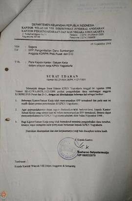 Surat Edaran Nomor : SE-21/WA.08/PK.1121/1998 tanggal 5 November 1998 perihal SPP Pengembalian Da...